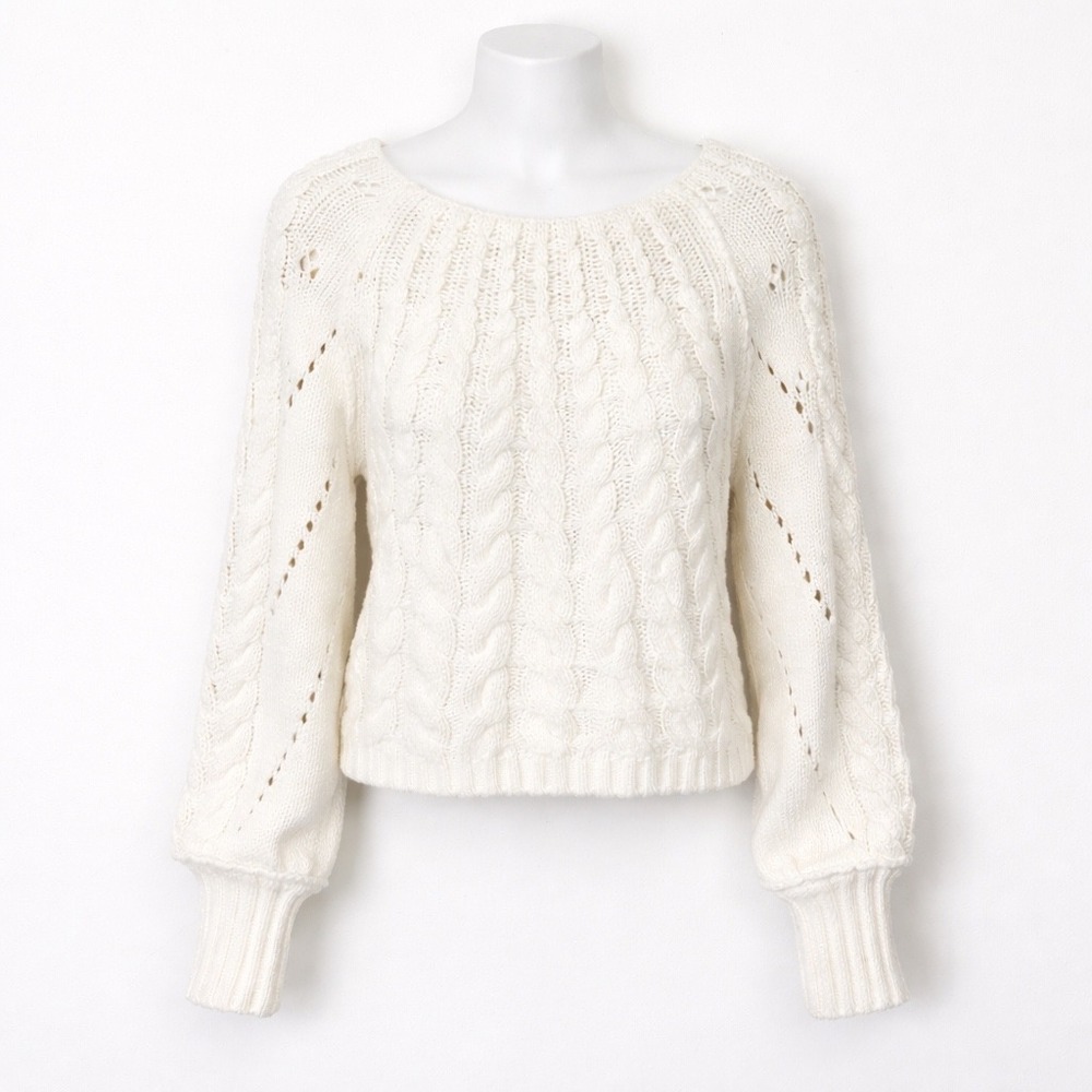 Free People Baggy Cable Knit Sweater Women's Medium Ivory